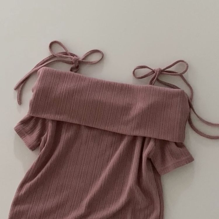 リボン半袖オフショルダーTシャツ