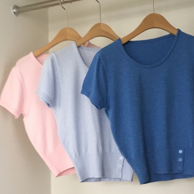 ストライプベーシックUネッククロップボタンニット半袖Tシャツ8色