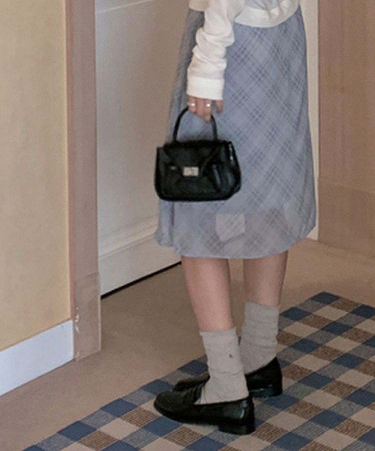 チェックシフォンミディスカート GRAY