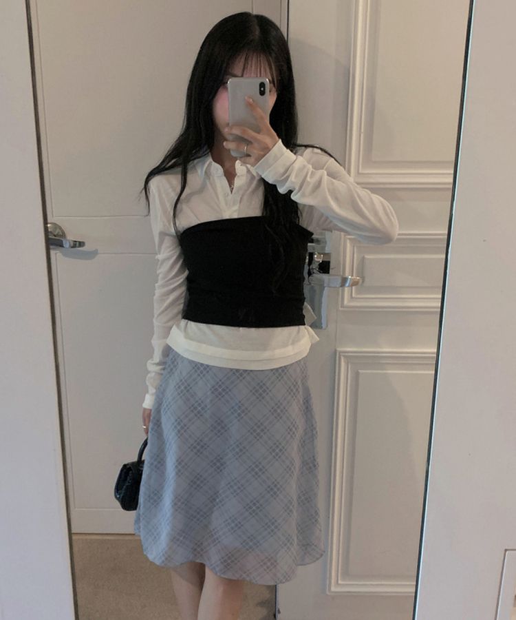 チェックシフォンミディスカート GRAY