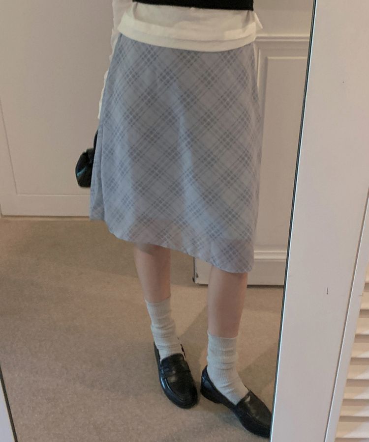 チェックシフォンミディスカート GRAY