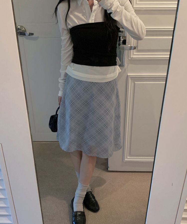 チェックシフォンミディスカート GRAY