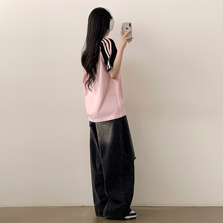 半袖Tシャツ ユニフォーム配色トラックオーバーフィット半袖Tシャツ PINK
