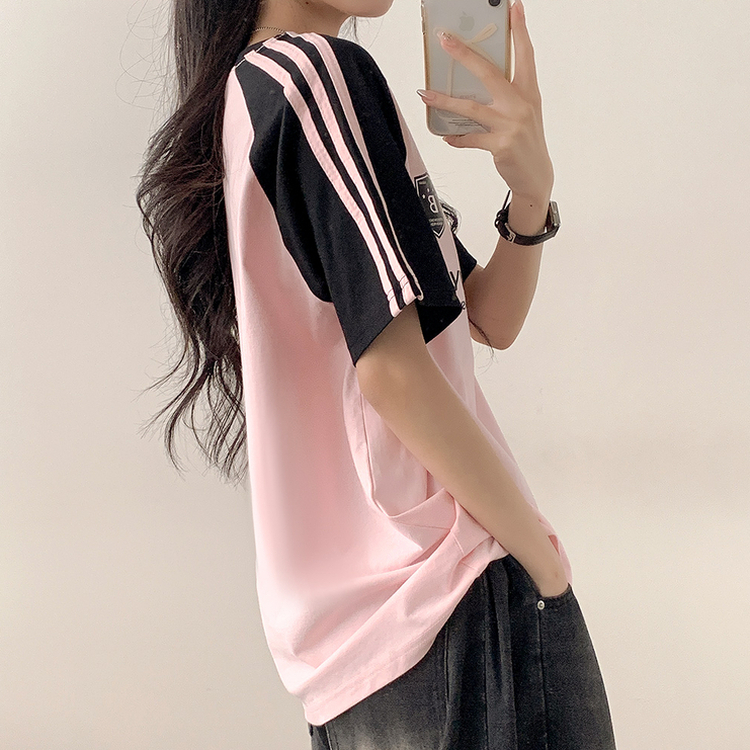 半袖Tシャツ ユニフォーム配色トラックオーバーフィット半袖Tシャツ PINK
