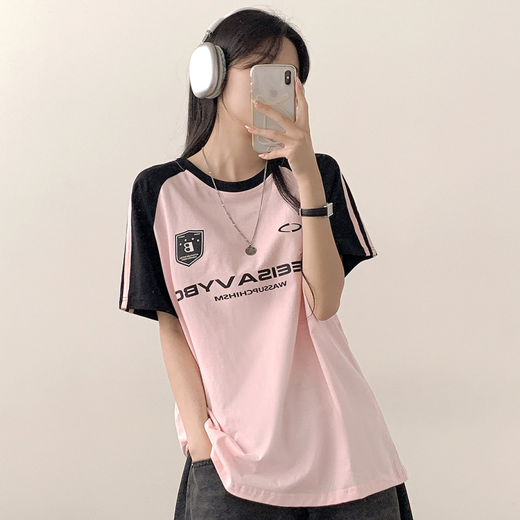 半袖Tシャツ ユニフォーム配色トラックオーバーフィット半袖Tシャツ PINK