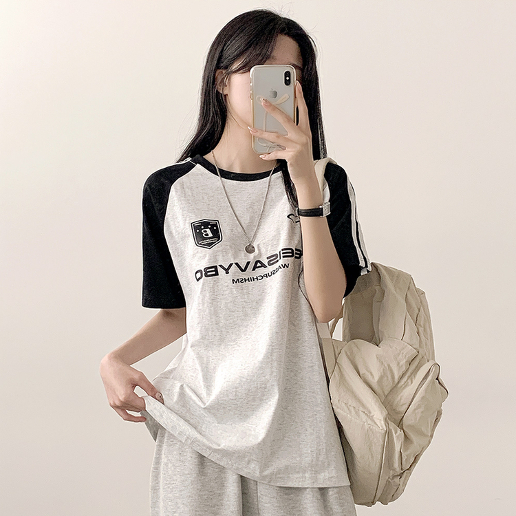 半袖Tシャツ ユニフォーム配色トラックオーバーフィット半袖Tシャツ MELANGE WHITE