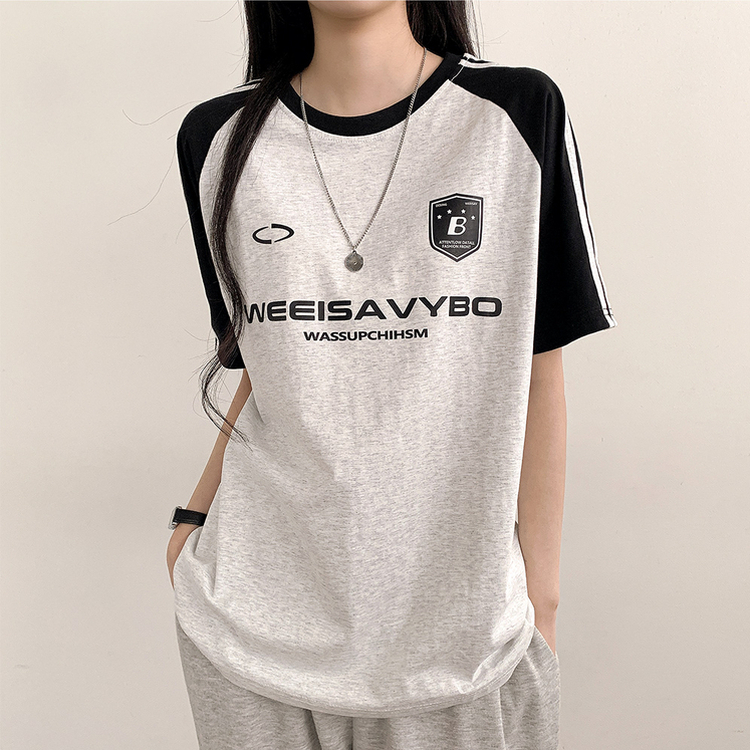 半袖Tシャツ ユニフォーム配色トラックオーバーフィット半袖Tシャツ MELANGE WHITE