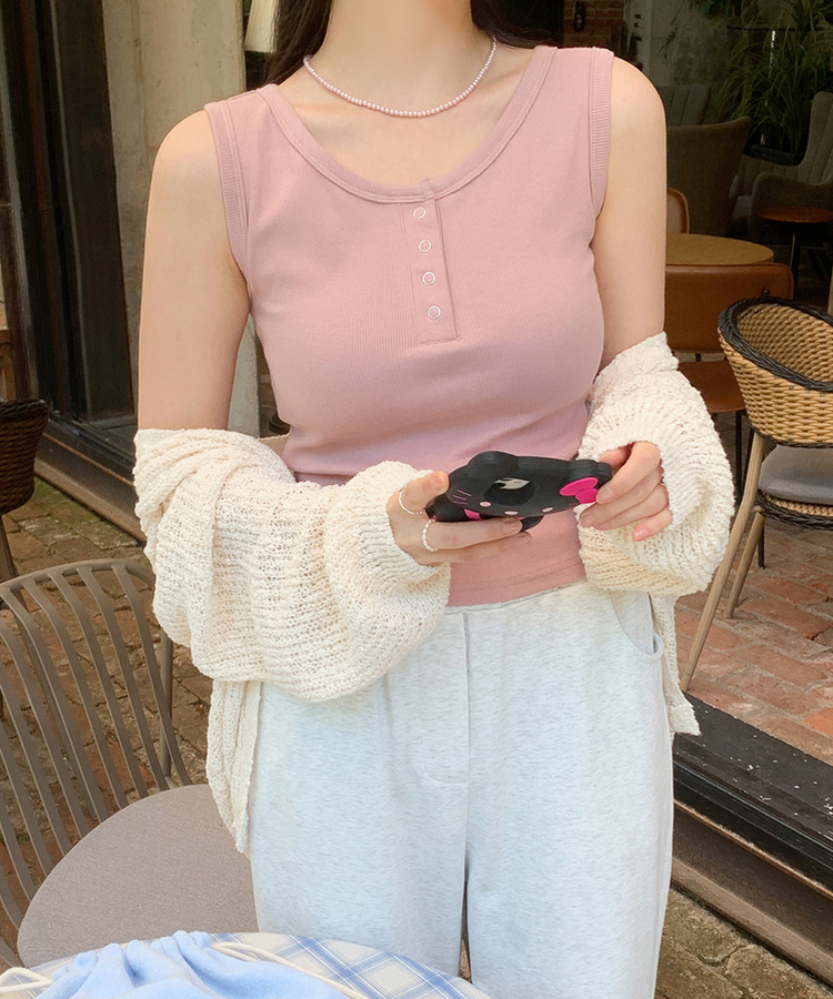 スナップボタンタンクトップ5色 PINK