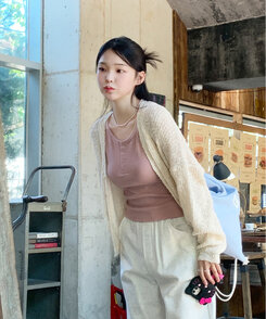 ノースリーブ スナップボタンタンクトップ5色 PINK