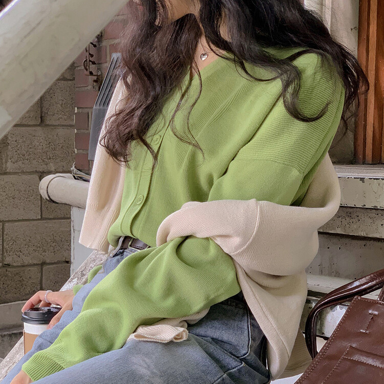 (13컬러) 베이직 페더 브이넥 니트 가디건 연두