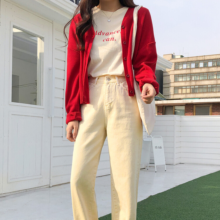 (13컬러) 베이직 페더 브이넥 니트 가디건 레드