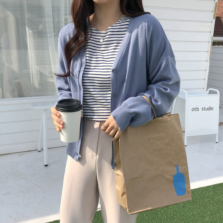 (13컬러) 베이직 페더 브이넥 니트 가디건 스카이블루