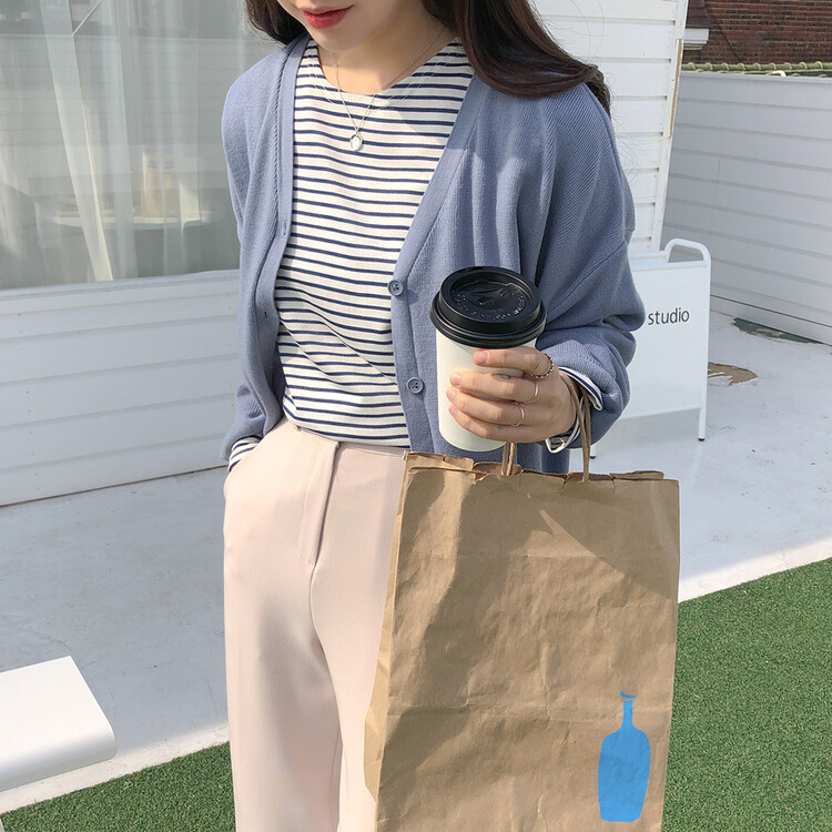 (13컬러) 베이직 페더 브이넥 니트 가디건 스카이블루