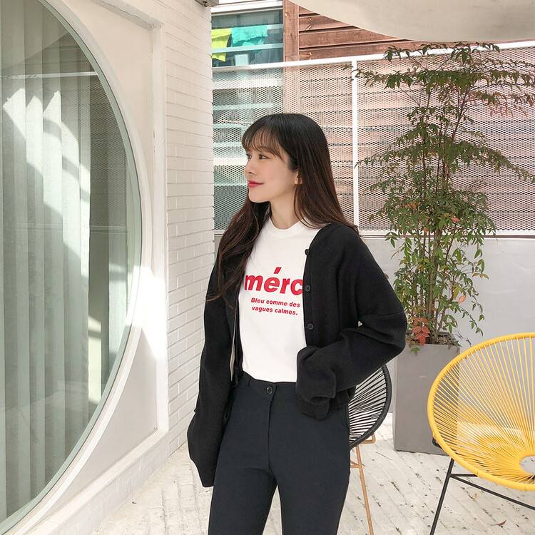 (13컬러) 베이직 페더 브이넥 니트 가디건 블랙