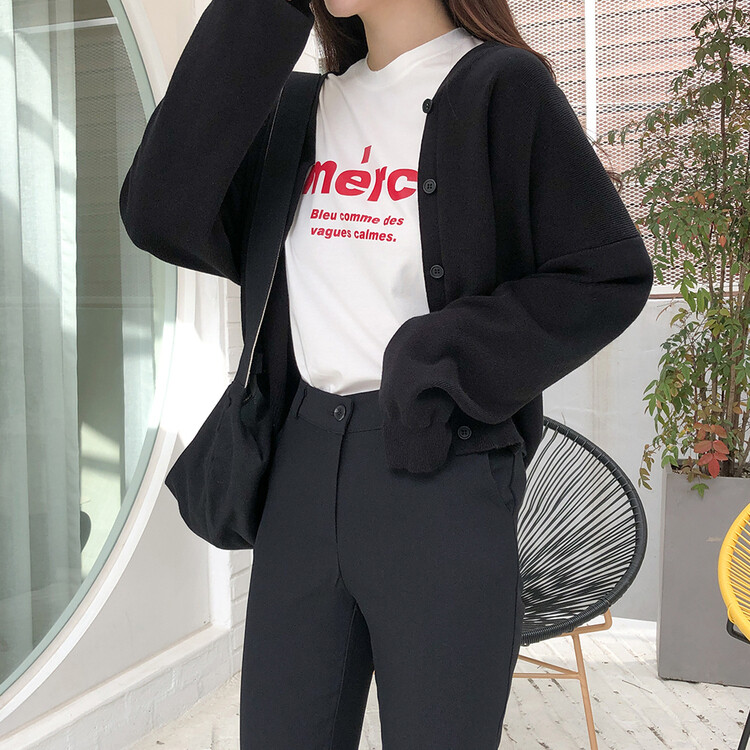 (13컬러) 베이직 페더 브이넥 니트 가디건 블랙