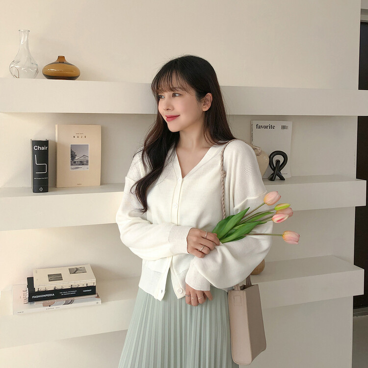 (13컬러) 베이직 페더 브이넥 니트 가디건 아이보리