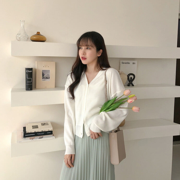 (13컬러) 베이직 페더 브이넥 니트 가디건 아이보리