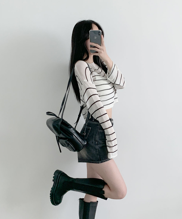 キャットウォッシングハイウエストデニムショートパンツ BLACK