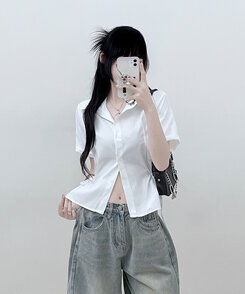 サイドリボンスナップ半袖シャツ IVORY