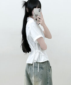 サイドリボンスナップ半袖シャツ IVORY