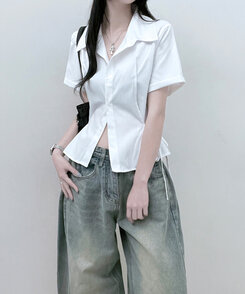 サイドリボンスナップ半袖シャツ IVORY