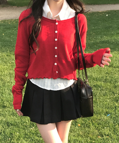 ナチュラルメロウフリルカーディガン RED