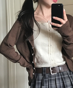 ナチュラルメロウフリルカーディガン BROWN