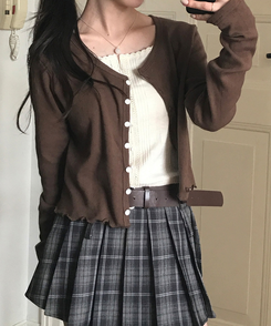 ナチュラルメロウフリルカーディガン BROWN