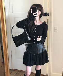 ナチュラルメロウフリルカーディガン BLACK