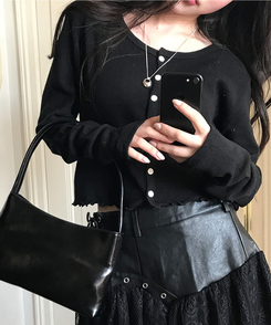 ナチュラルメロウフリルカーディガン BLACK