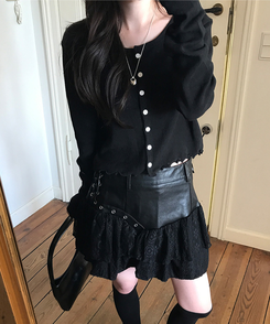 ナチュラルメロウフリルカーディガン BLACK