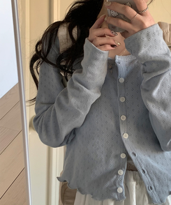 ナチュラルメロウフリルカーディガン SKY BLUE