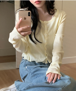 ナチュラルメロウフリルカーディガン LEMON