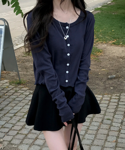 ナチュラルメロウフリルカーディガン NAVY