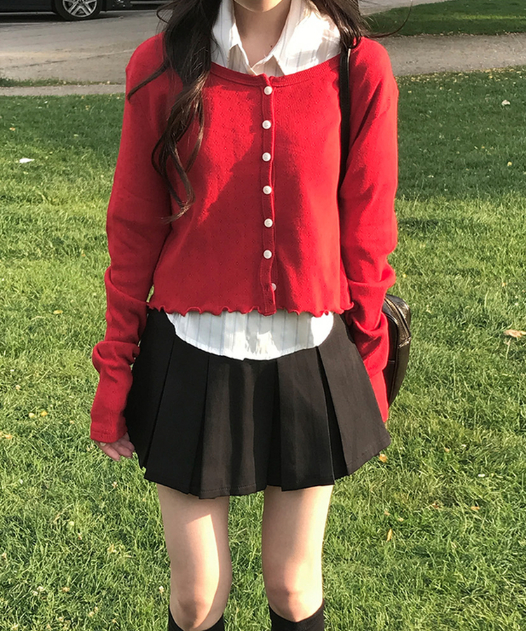 ナチュラルメロウフリルカーディガン RED