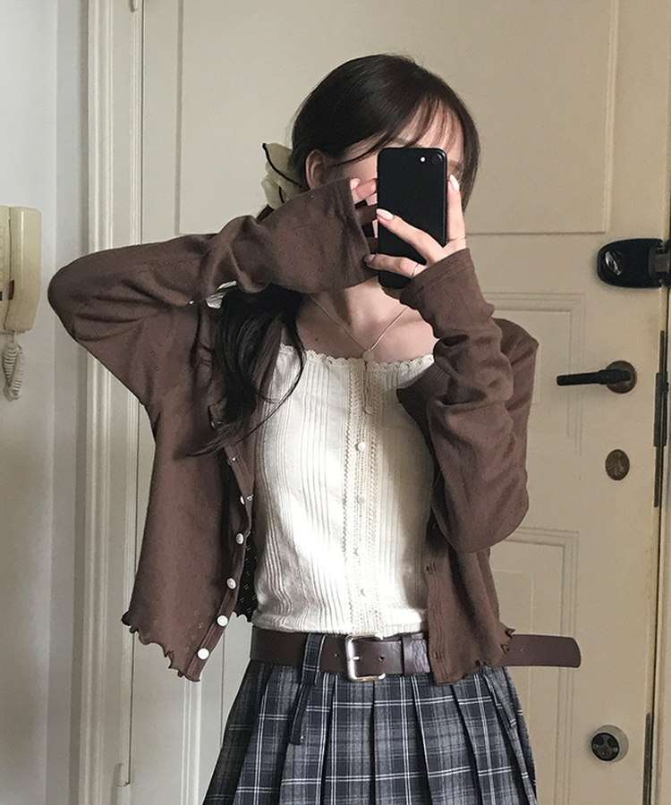 ナチュラルメロウフリルカーディガン BROWN