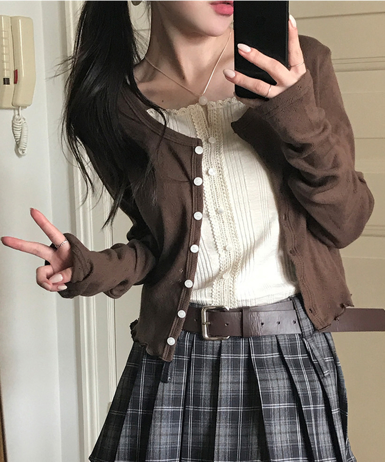 ナチュラルメロウフリルカーディガン BROWN