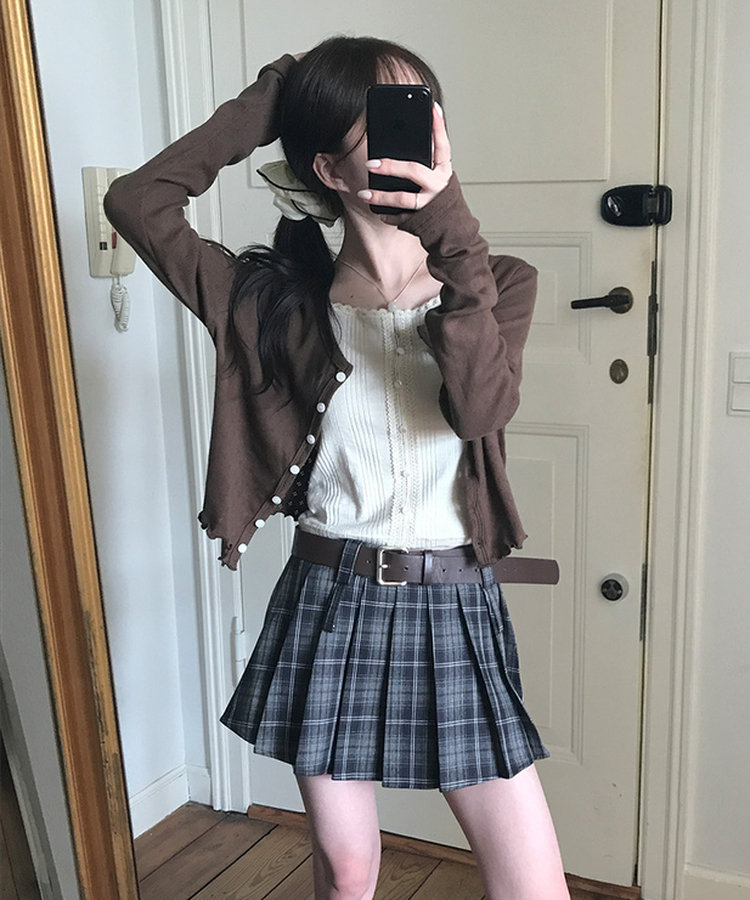 ナチュラルメロウフリルカーディガン BROWN