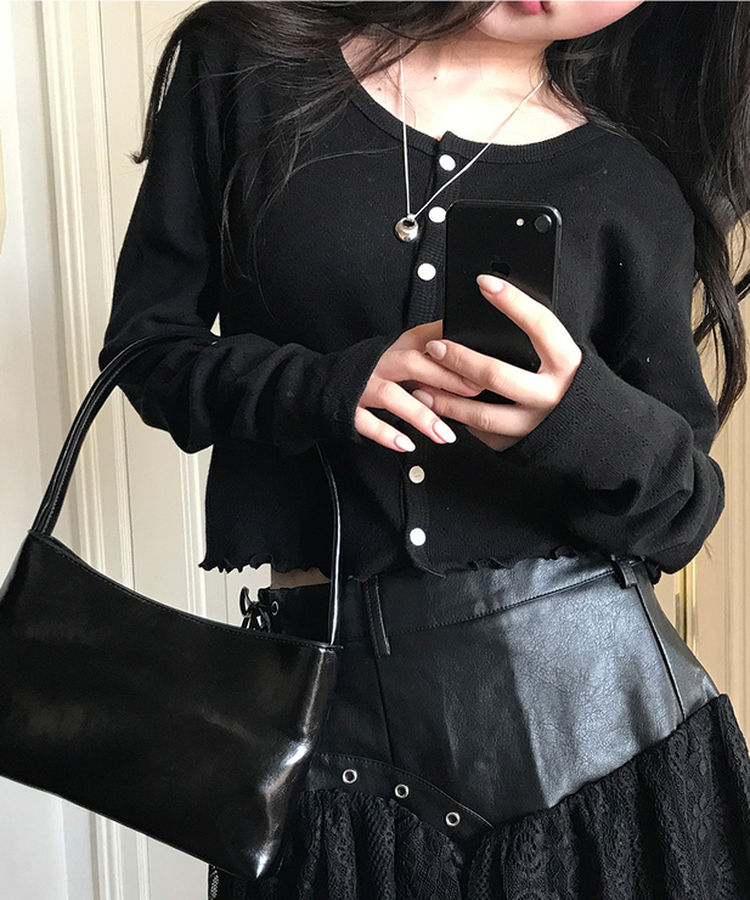 ナチュラルメロウフリルカーディガン BLACK