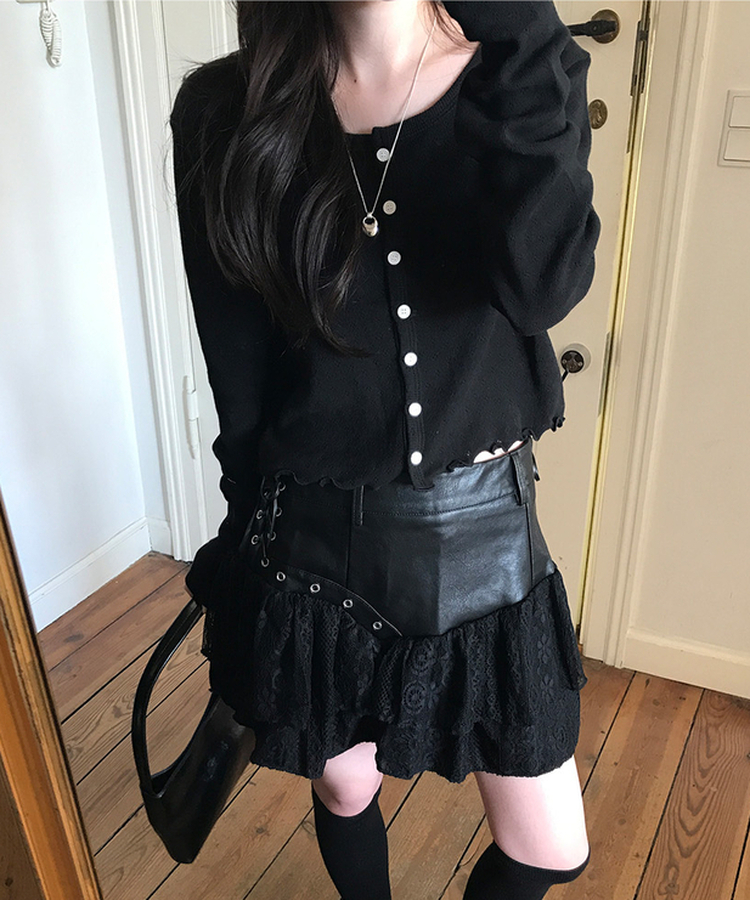 ナチュラルメロウフリルカーディガン BLACK