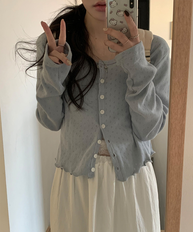 ナチュラルメロウフリルカーディガン SKY BLUE