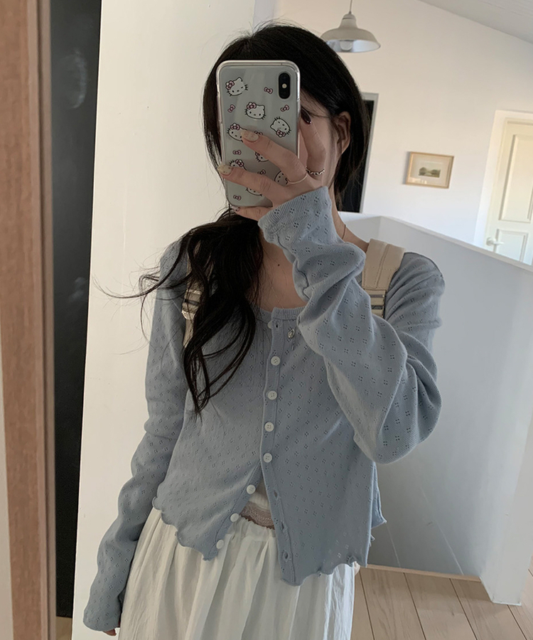 ナチュラルメロウフリルカーディガン SKY BLUE