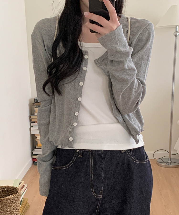 ナチュラルメロウフリルカーディガン GRAY