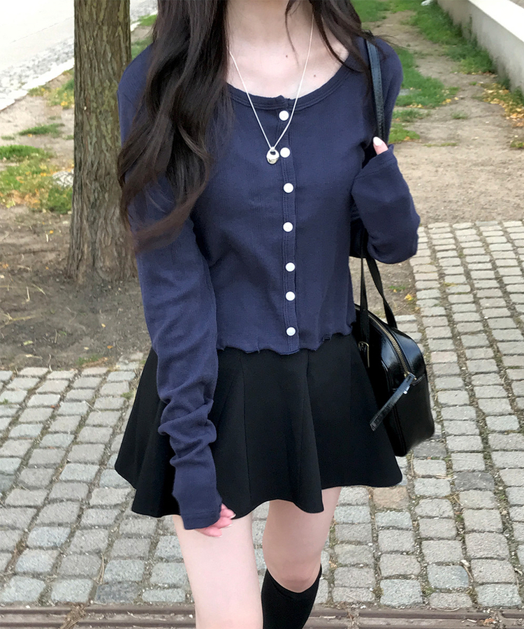 ナチュラルメロウフリルカーディガン NAVY