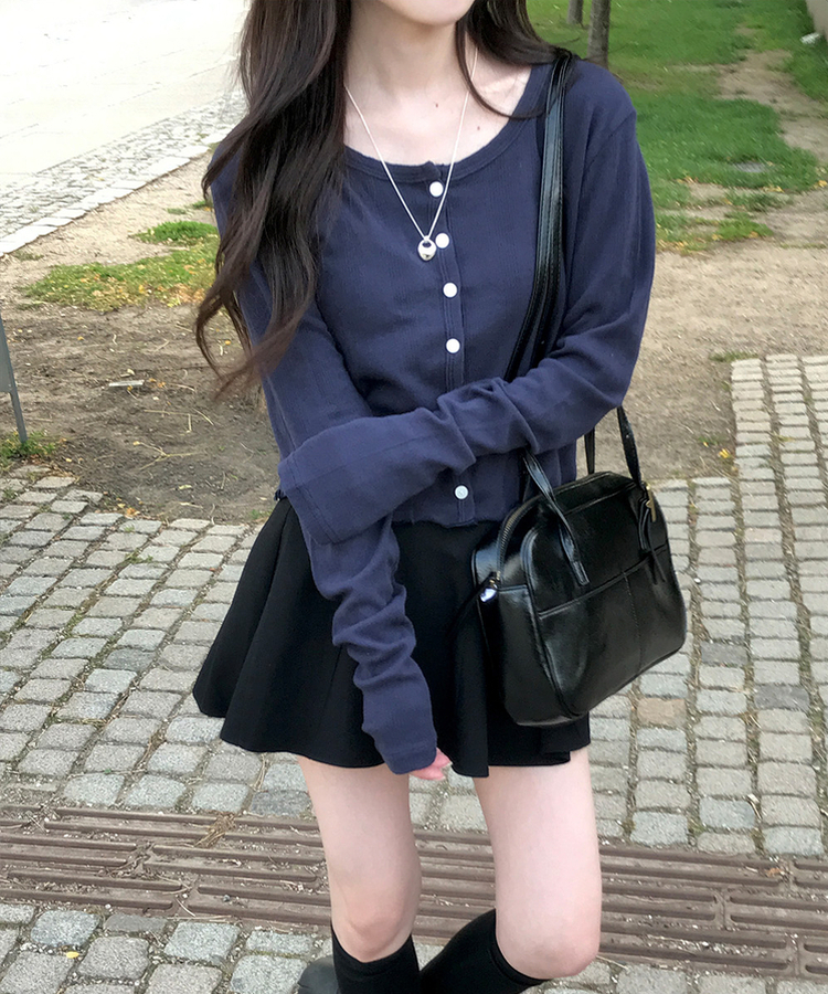 ナチュラルメロウフリルカーディガン NAVY