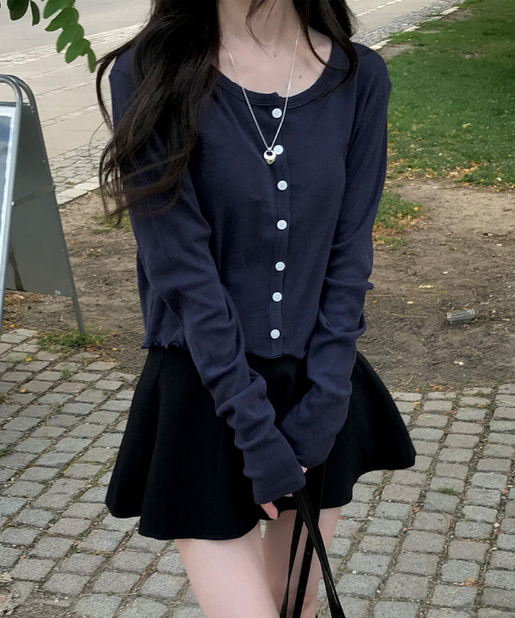 ナチュラルメロウフリルカーディガン NAVY