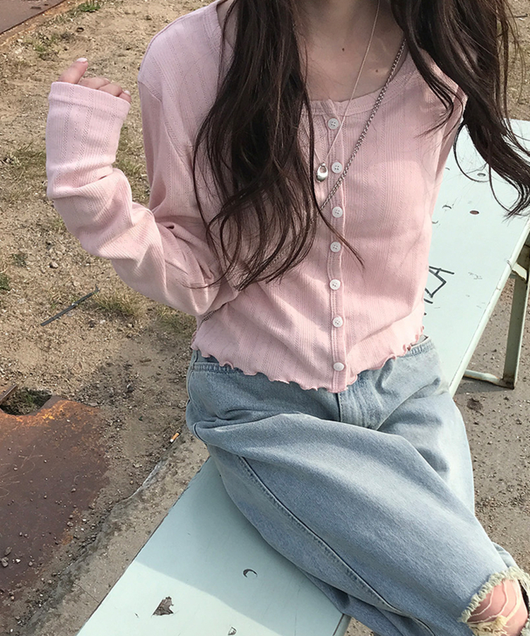 ナチュラルメロウフリルカーディガン PINK