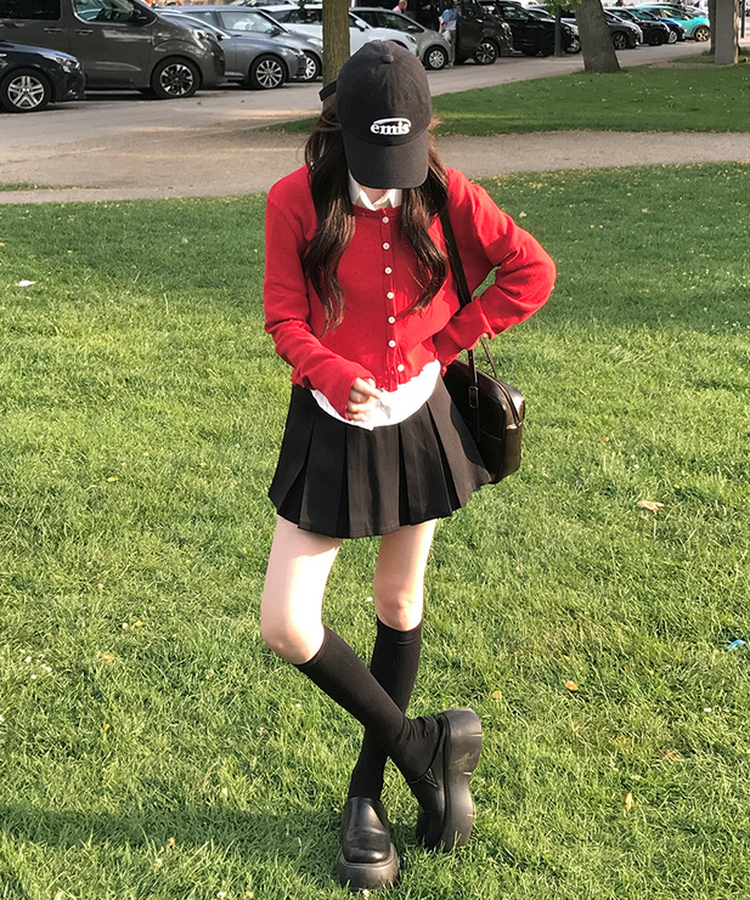 ナチュラルメロウフリルカーディガン RED