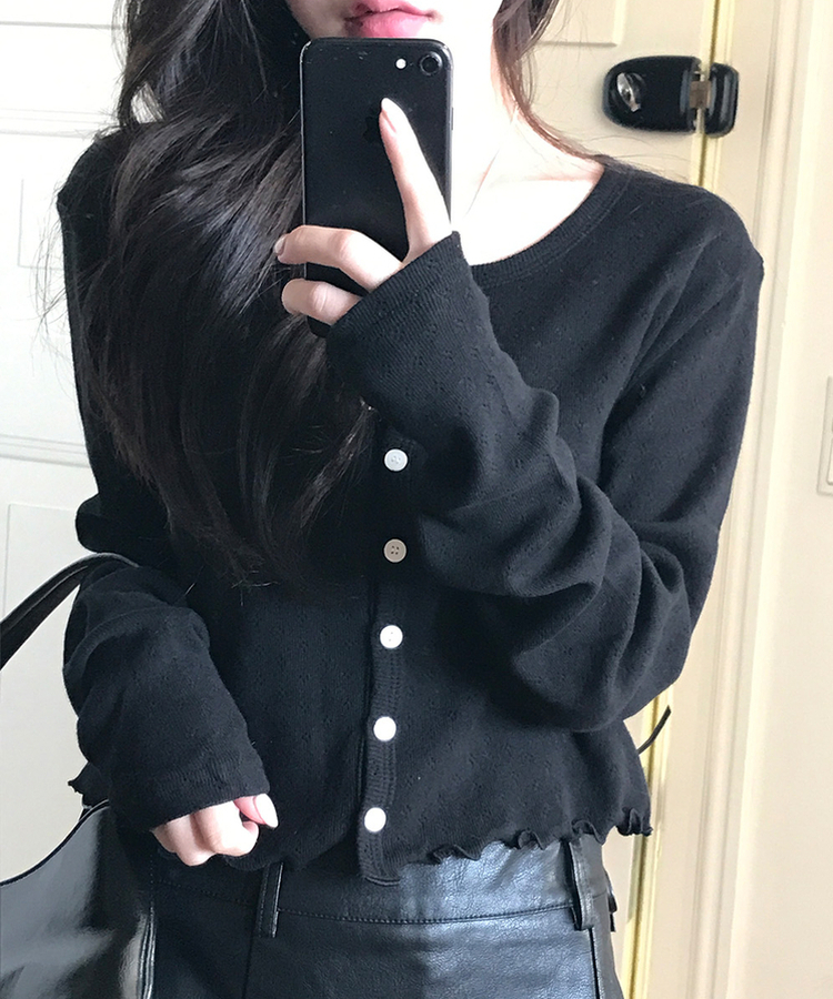 ナチュラルメロウフリルカーディガン BLACK