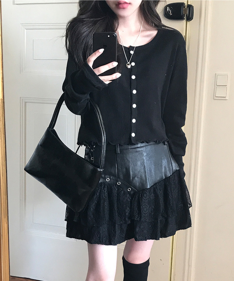 ナチュラルメロウフリルカーディガン BLACK